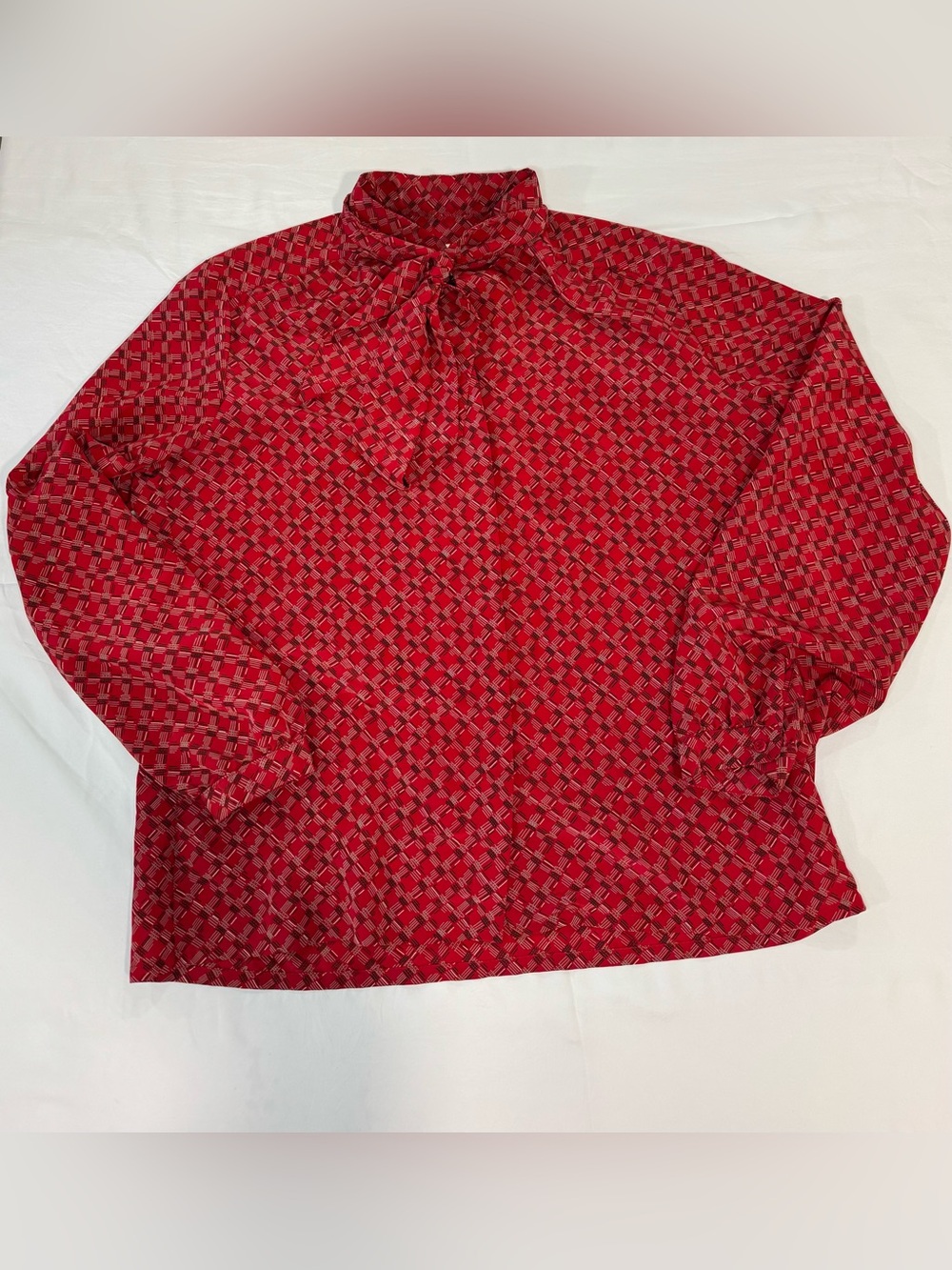 Vintage Country Sophisticates Pendleton Tie Neck Blouse Red